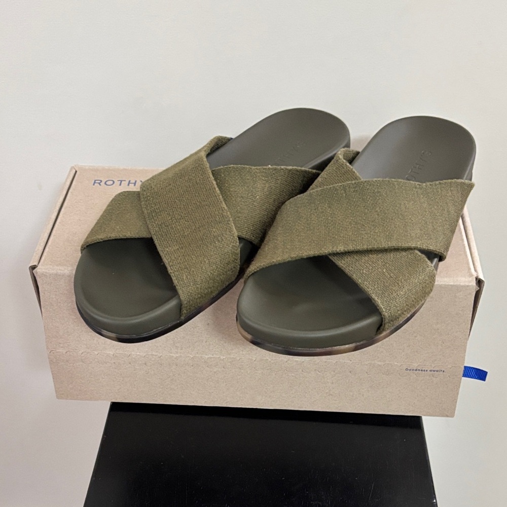 Rothy's Olive Green Crossband Slide Sandals